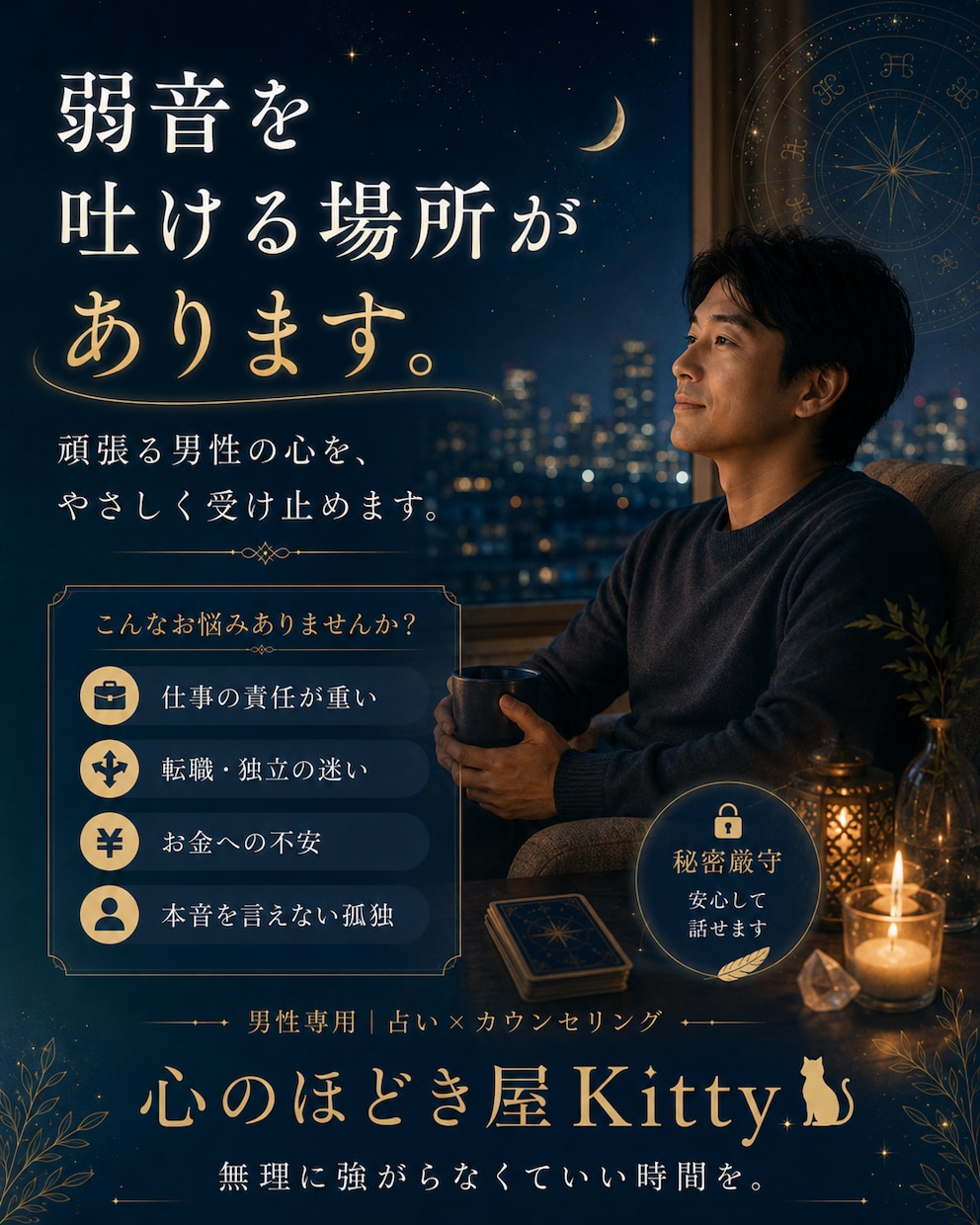 男性の人生の迷いを一緒にほどきます 仕事も恋愛も人生も答えが見えない夜に、心のほどき屋Kitty イメージ2