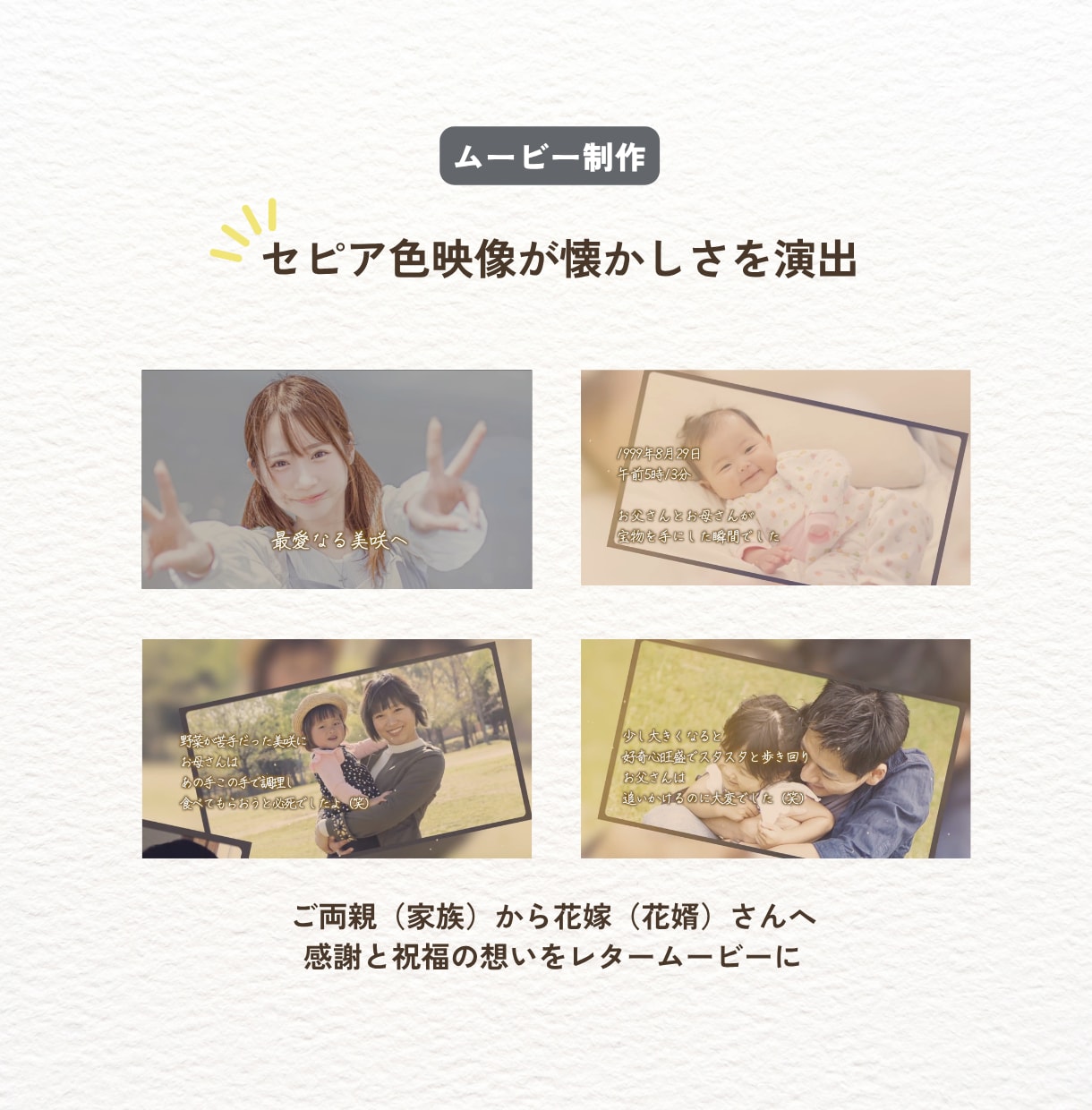 結婚レタームービー【両親から娘への手紙】作ります 花嫁の手紙・両親への手紙・サンクスムービーとしても使用可能！ イメージ2