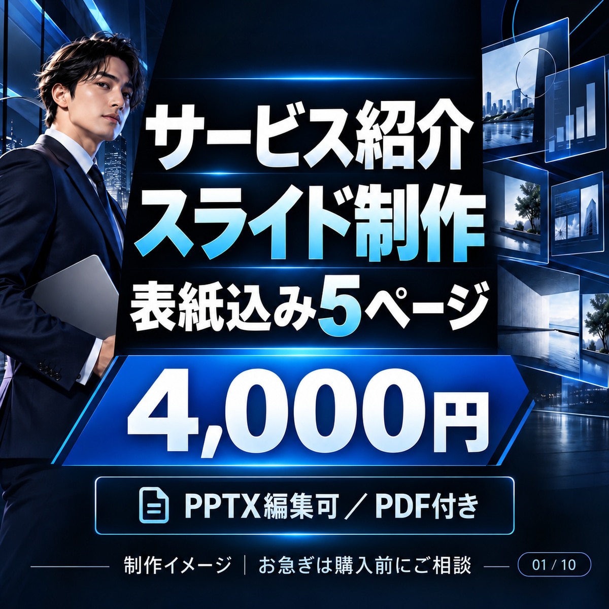 どんな事業のスライド・サービス紹介資料も作成します 表紙込み5ページ／編集可能なPPTとPDFで納品 イメージ1