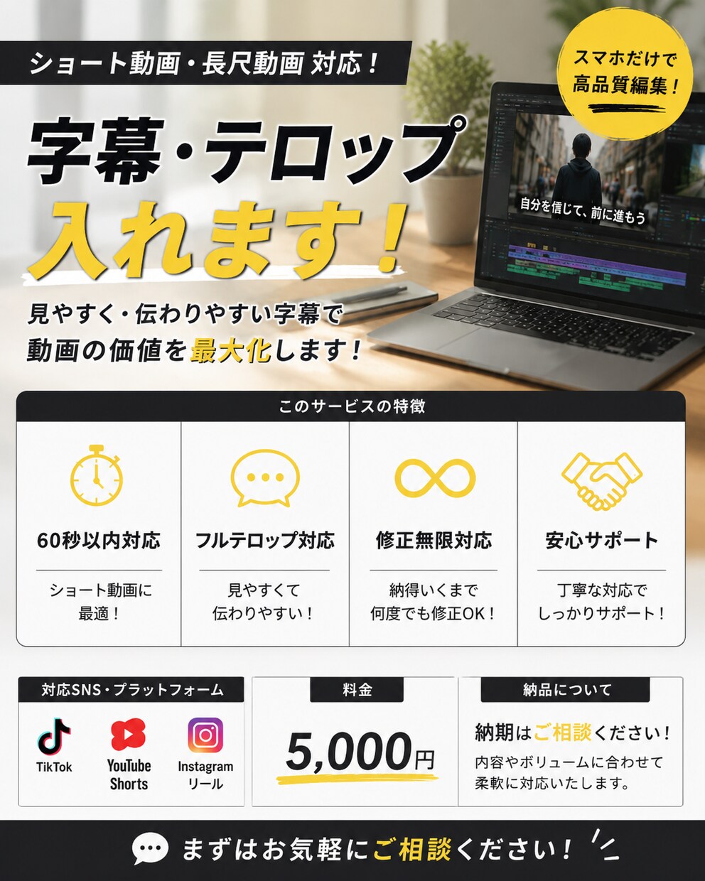 テロップなどを入れますます ショート動画にテロップを入れます！ イメージ1