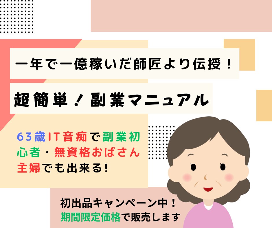 副業初心者やＩＴ音痴の方でも出来ます 63歳無資格ＩＴ音痴主婦でも出来た副業ノウハウ教えます！ イメージ1