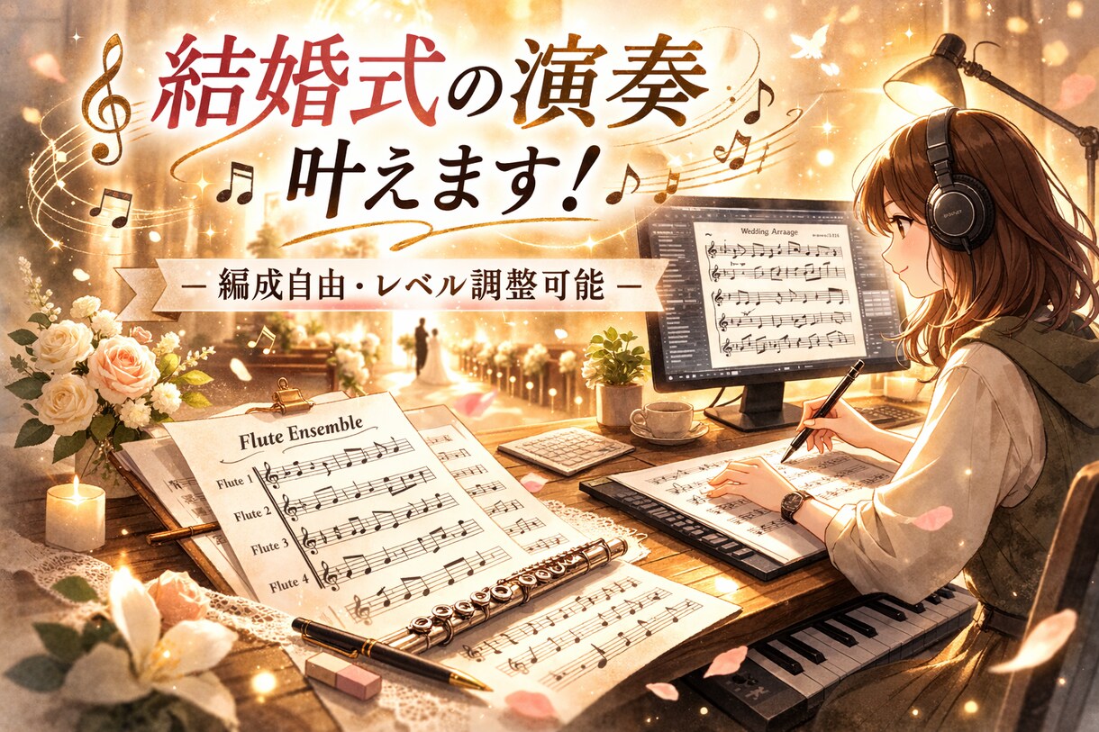 結婚式・余興のためのアンサンブル楽譜を制作します レベル差・編成バラバラもOK！無理なく美しく制作します イメージ1
