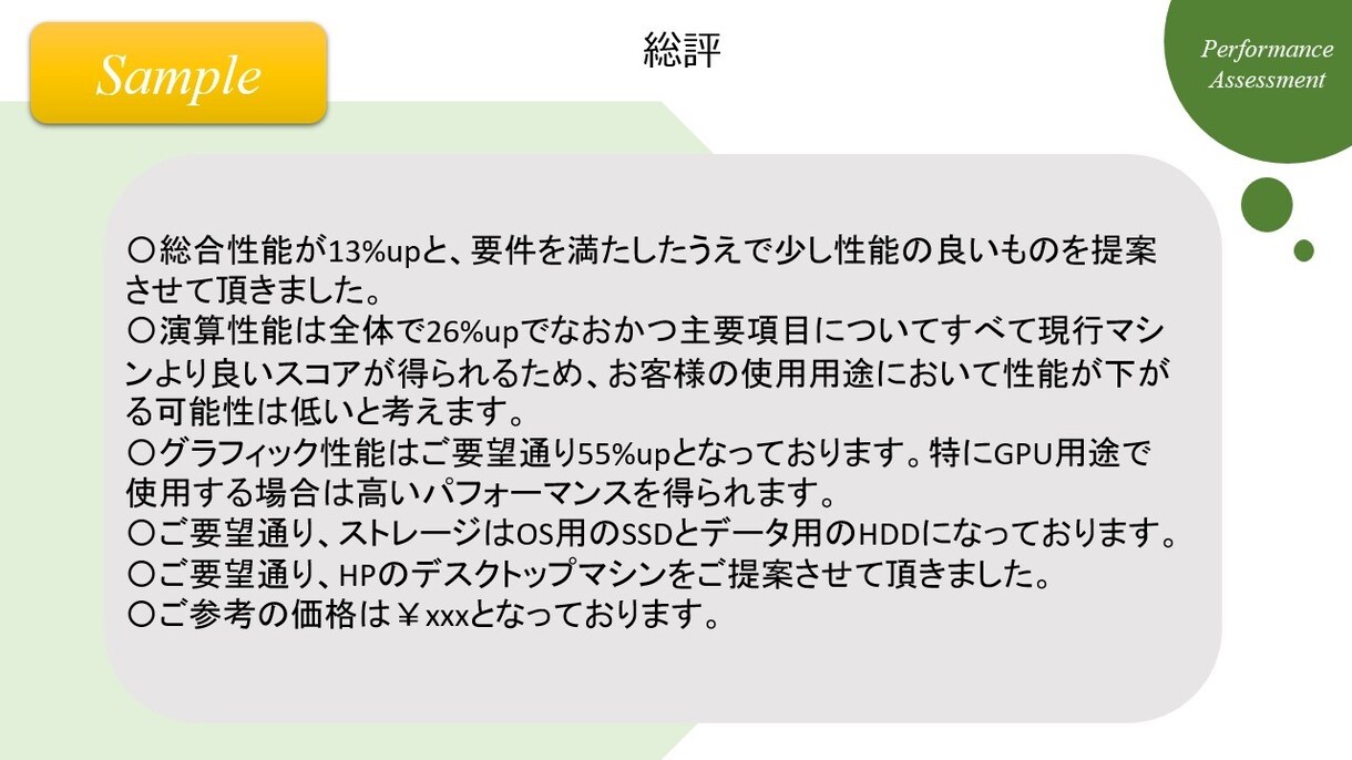 性能のプロがパソコン等の購入のサポートを行います 購入候補のパソコン等について性能レポートに基づきご提案します イメージ8