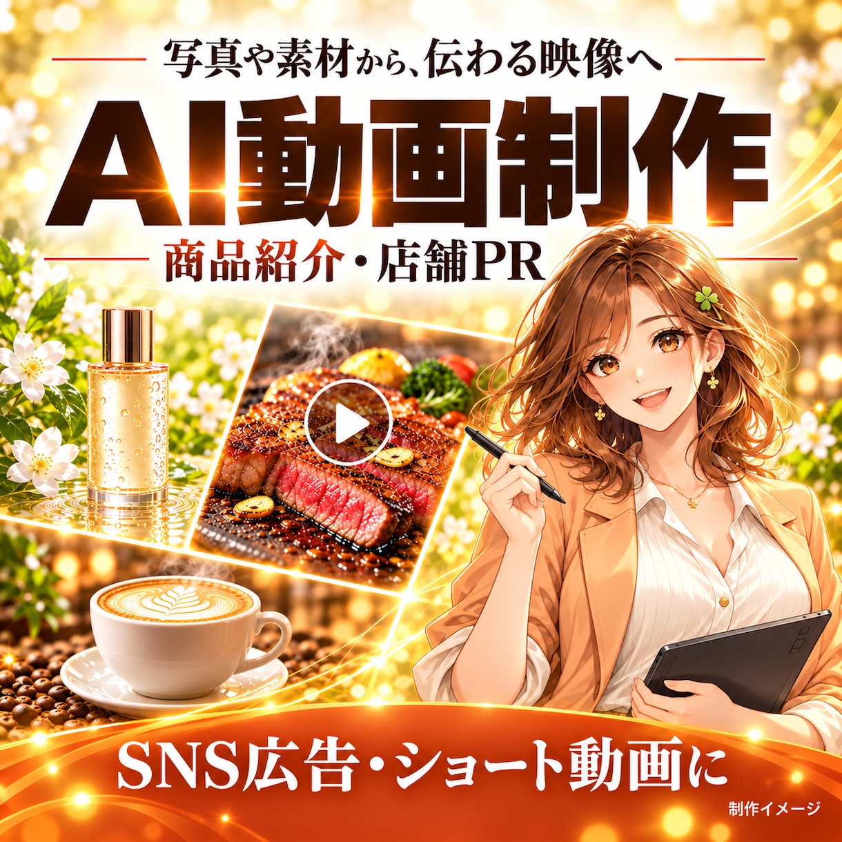 AIで商品紹介・店舗PR動画を制作します 写真や素材から、思わず目を引く短尺プロモーション動画へ イメージ1