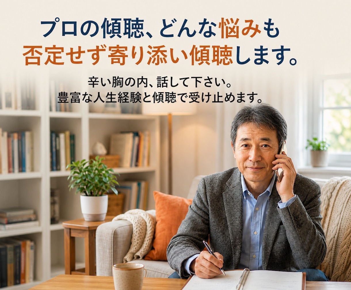 プロの傾聴☆どんな悩みも否定せず寄り添い受容します 辛い胸の内、話して下さい。豊富な人生経験と傾聴し受け止めます イメージ1