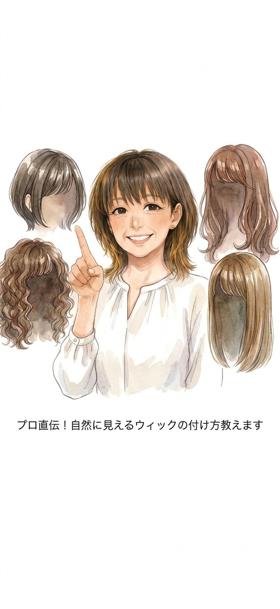 プロ直伝！自然に見えるウィックの付け方教えます 業界30年のプロがマンツーマンで優しく丁寧にお教えします イメージ1