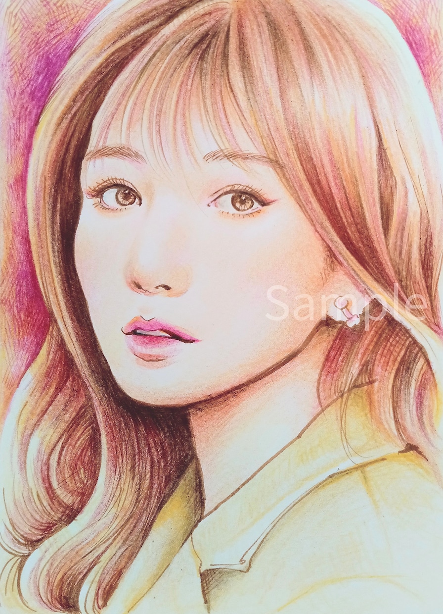 美人画#12 (色鉛筆画)(肉筆)(A4サイズ)(額なし) 美人画#12 (色鉛筆画)(肉筆)(A4サイズ)(額なし)