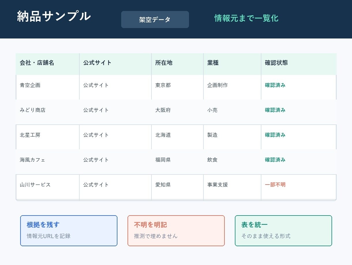 営業候補リストを100件根拠URL付で作成します 公式URL・所在地・業種を確認してExcel納品 イメージ2