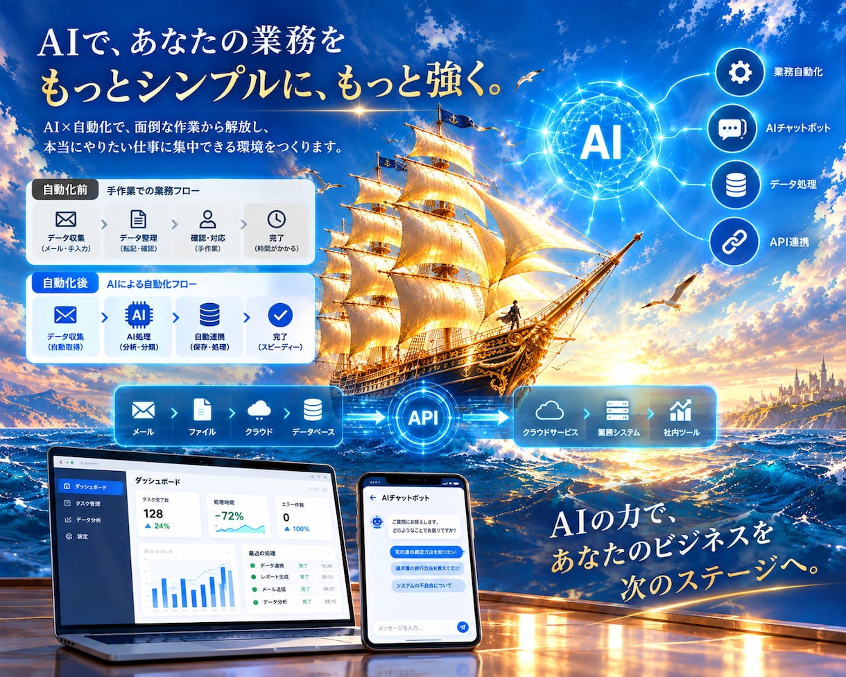 AIで業務を効率化!作業を自動化する仕組み構築ます 生成AI・API連携・業務自動化、作業時間削減 イメージ1