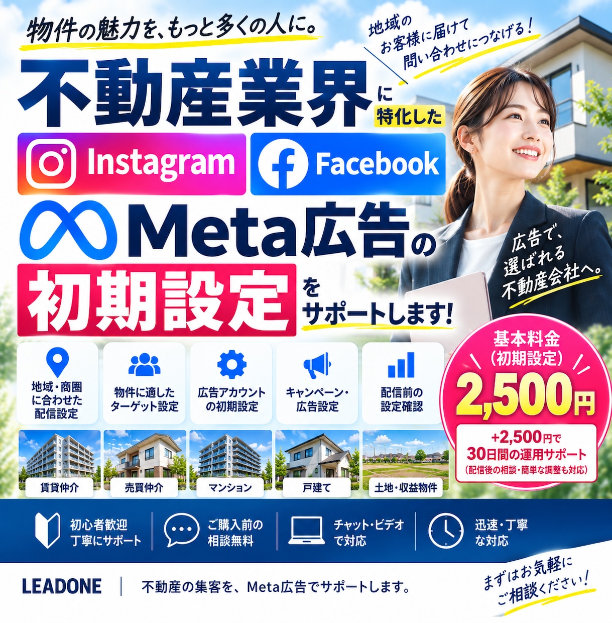 不動産業界特化！Meta広告の初期設定を支援します 物件集客向けInstagram・Facebook広告に対応 イメージ1