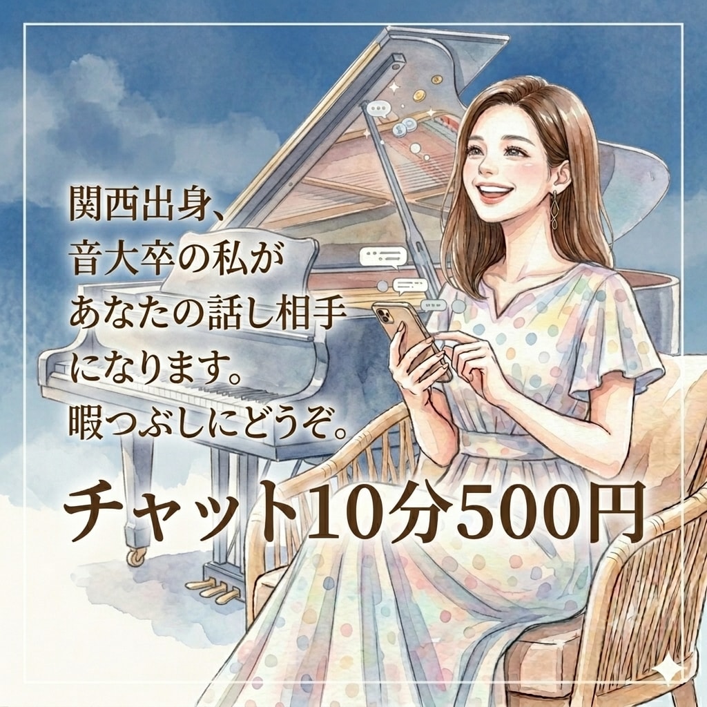 関西弁で音大卒の私が10分チャット相手になります 待ち時間等の暇つぶしにどうぞ！お気軽にメッセージ下さいね イメージ1