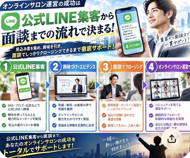 セールスマンがオンラインサロンの運営方法ます 集客→興味づけ→成約できればOK イメージ2