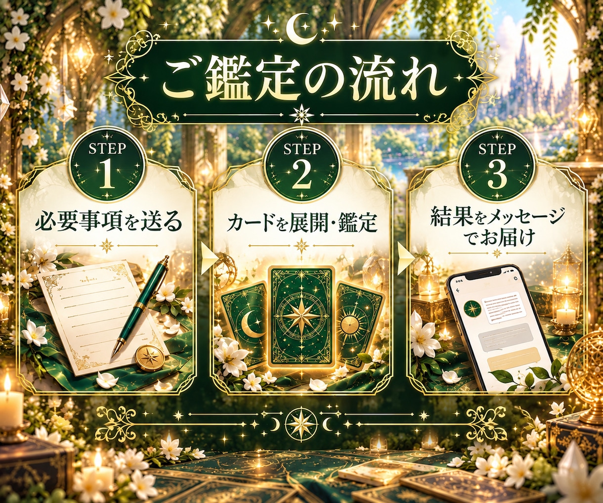 直近3か月ほどの総合運をカードで読み解きます 総合・恋愛・仕事・金運・健康、5つの運勢を見ます イメージ3
