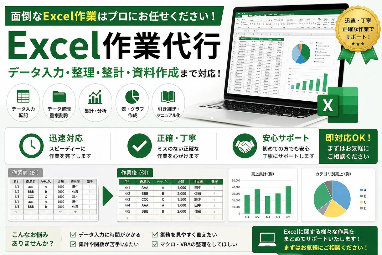 Excel作業代行・データ整理します 面倒なExcel作業を正確・迅速に対応します イメージ2