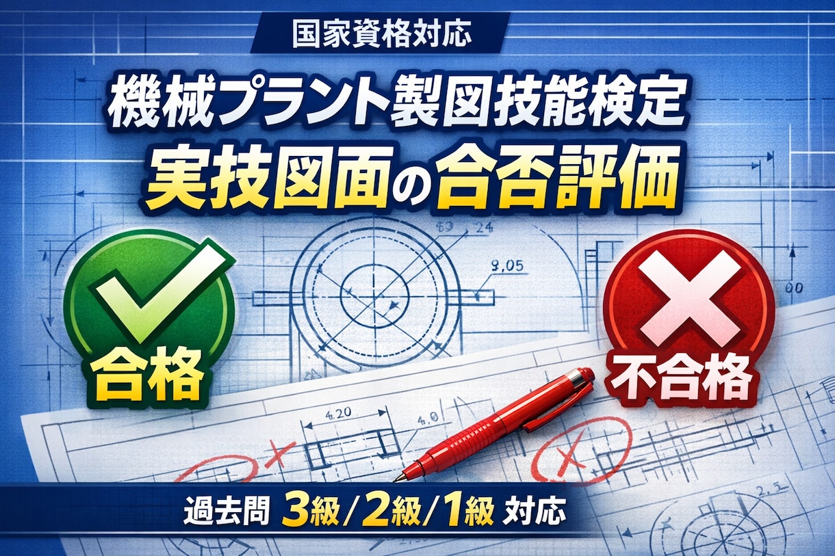 機械プラント製図 実技図面の合否評価します 実力を知って自信に繋げて合格を目指しましょう イメージ1