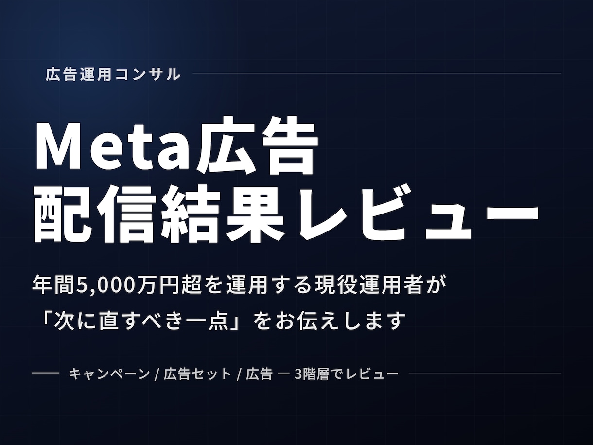 現役運用者がMeta広告の配信結果をレビューします 年間5,000万円超を運用する現役運用者が診断します イメージ1