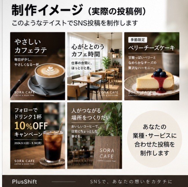 AIを活用してSNS投稿を5本作成します 企画・文章・画像までまとめて制作します！ イメージ4