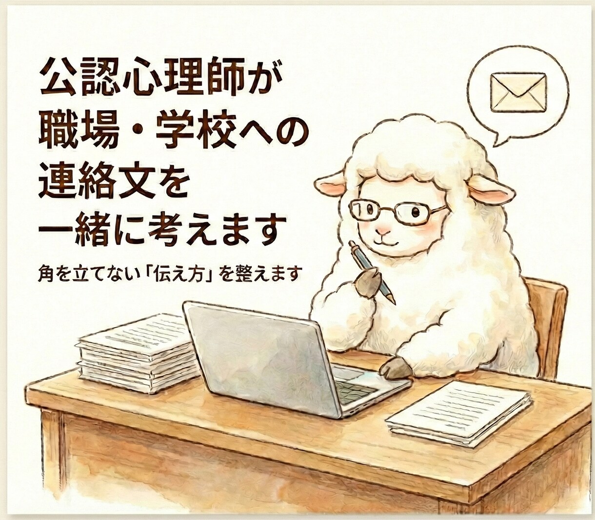 公認心理師が職場・学校への連絡文を一緒に考えます 角を立てず、あなたの心を守る「伝え方」を整えます イメージ1