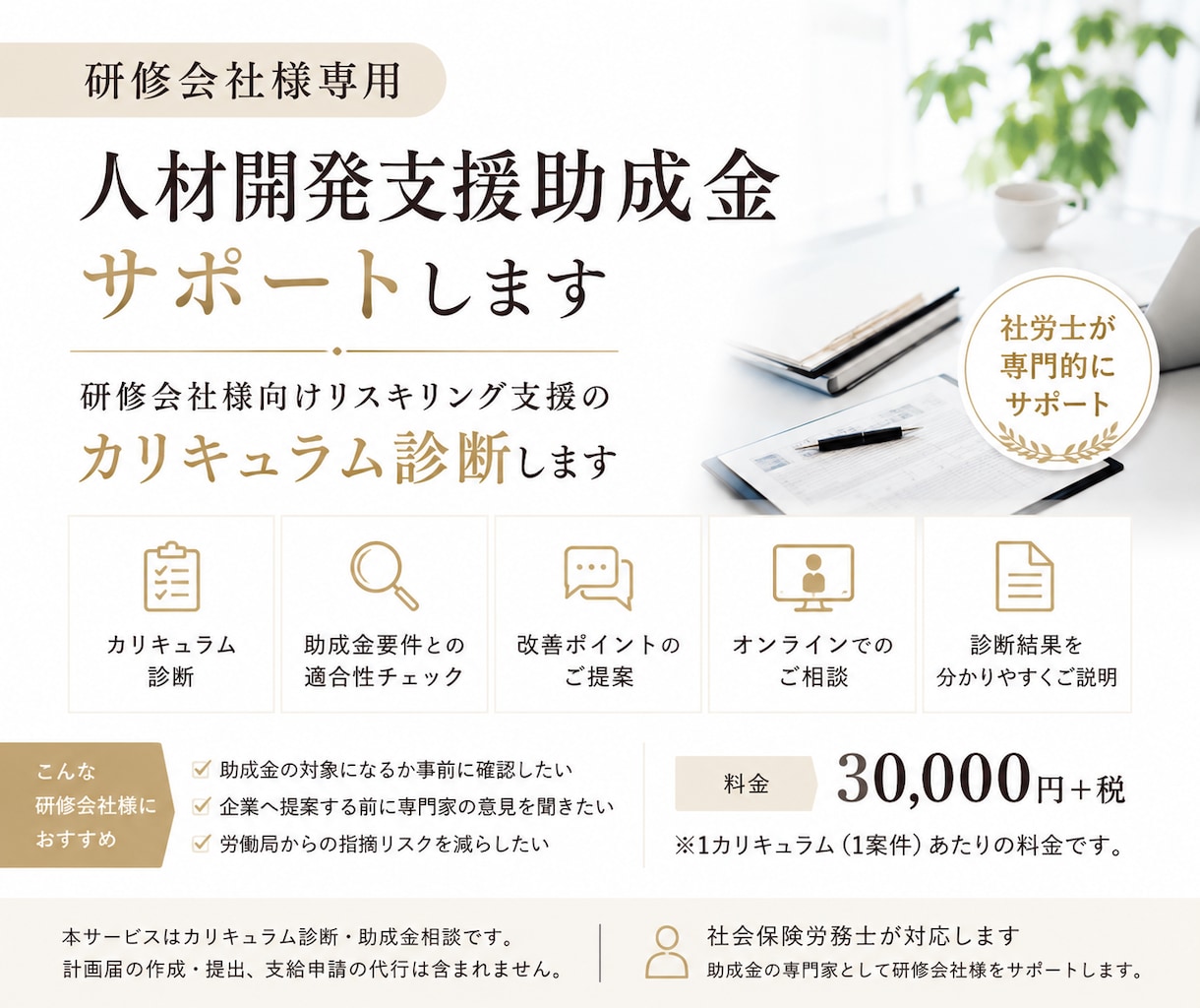 研修会社様専用 人材開発支援助成金サポートします ｜研修会社様向けリスキリング支援のカリキュラム診断します イメージ1