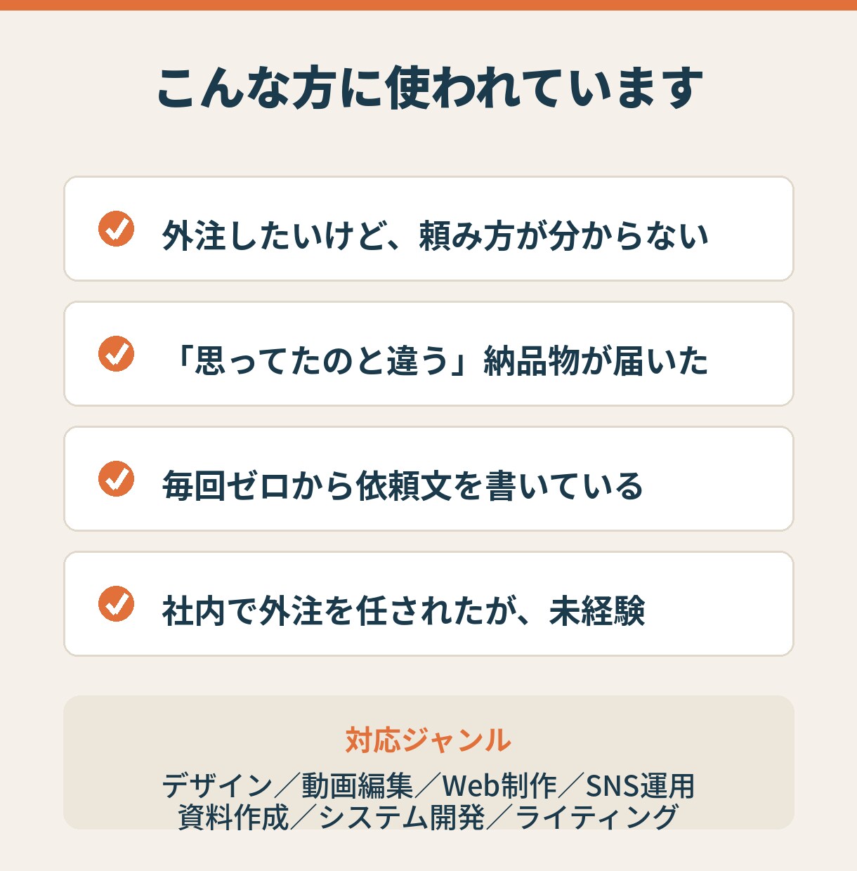 あいまいな要望を、外注できる発注指示書に変えます 頭の中にあるものを、そのまま人に渡せる形にします。 イメージ3