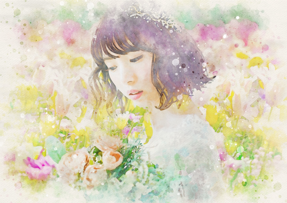 ふんわり優しい❤︎水彩画風似顔絵お作りいたします デジタルデータ納品♡A4サイズプリントプレゼント*ᴗ ᴗ)⁾ イメージ4
