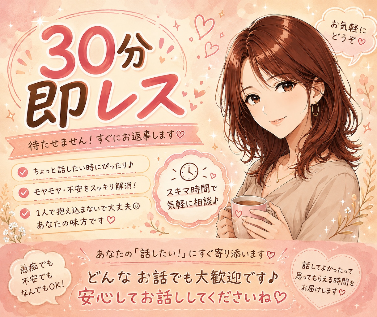 30分間即レス✨️トークルームでお話聞きます ちょこっと話がしたい時や暇潰しに✩.*˚ イメージ1