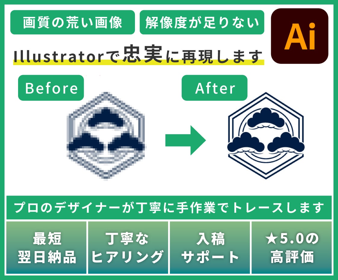 ロゴや画像をでai・ベクターデータ化します プロが手作業で忠実にトレース。印刷入稿まで対応します イメージ1