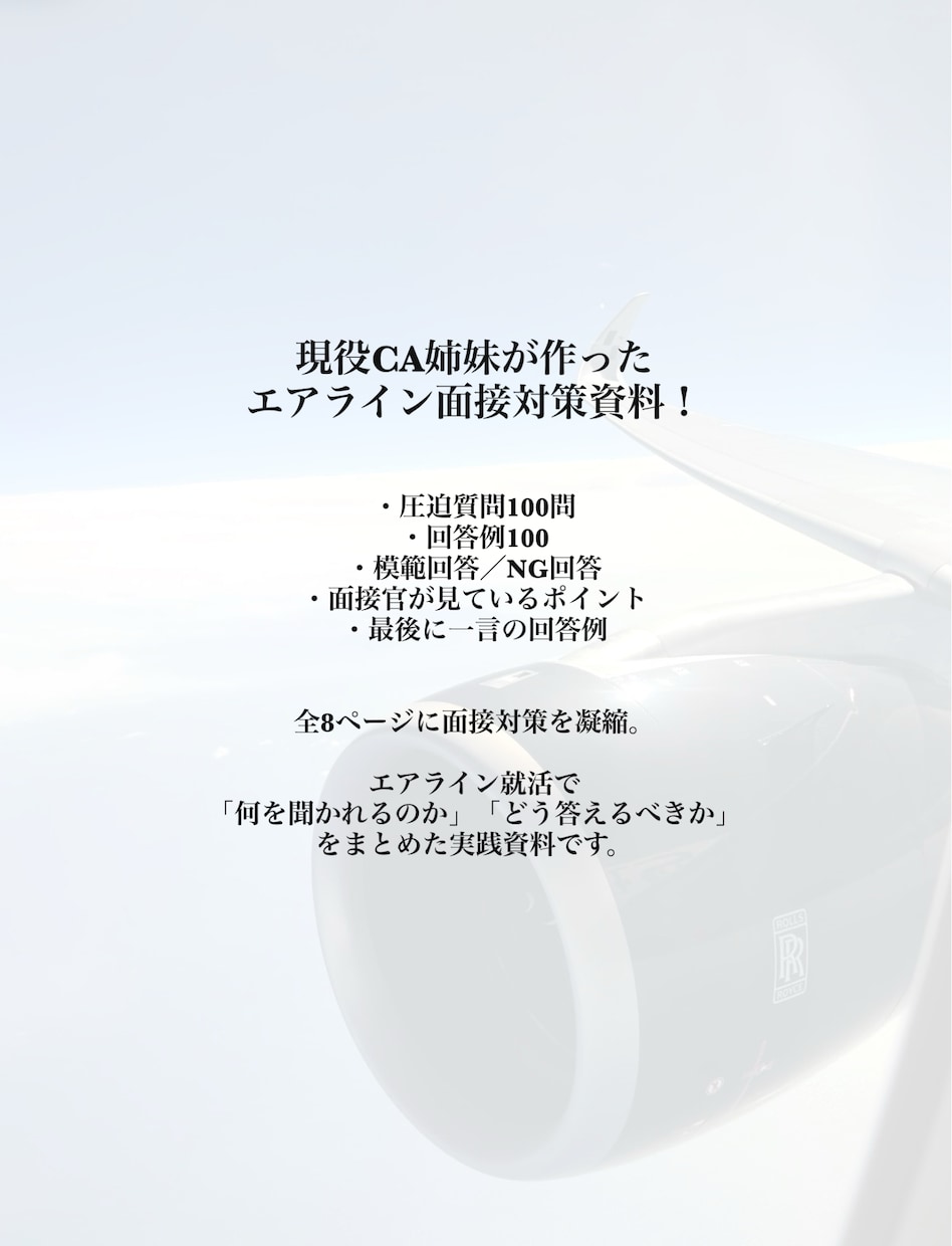 CA姉妹が作るエアライン面接対策教えます 圧迫面接の質問と回答例を100問、面接官の意図解説対策資料！ イメージ2