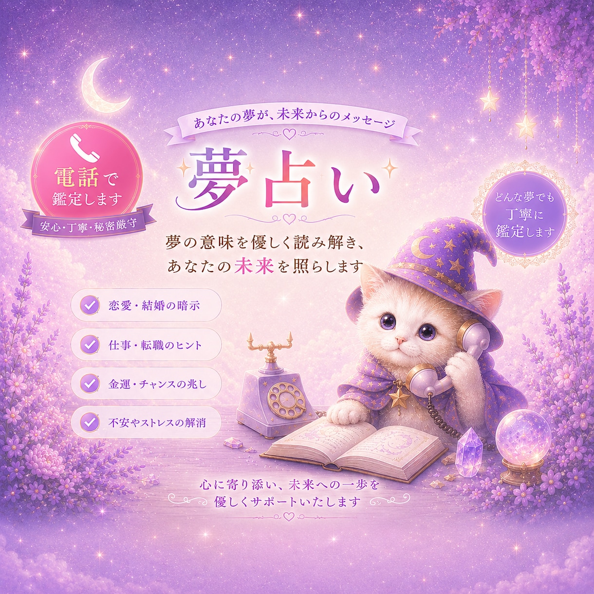 電話相談☆夢占い×タロットで夢の真意を伝えます その夢の意味をやさしく読み解きます イメージ1