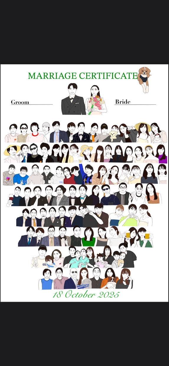 オリジナル似顔絵の結婚証明書をお作りします 結婚式を彩る”世界に一つだけ”のオリジナルペーパーアイテム イメージ1