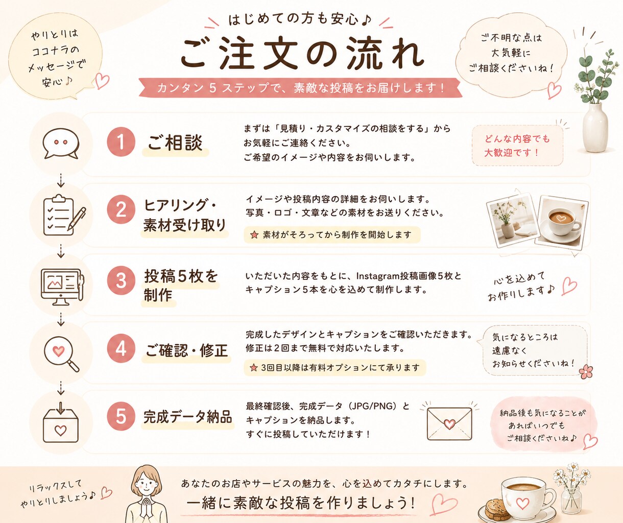 おざなりInstagram投稿、5枚仕上げます 忙しいお店のInstagram投稿、まとめてお任せください♪ イメージ4