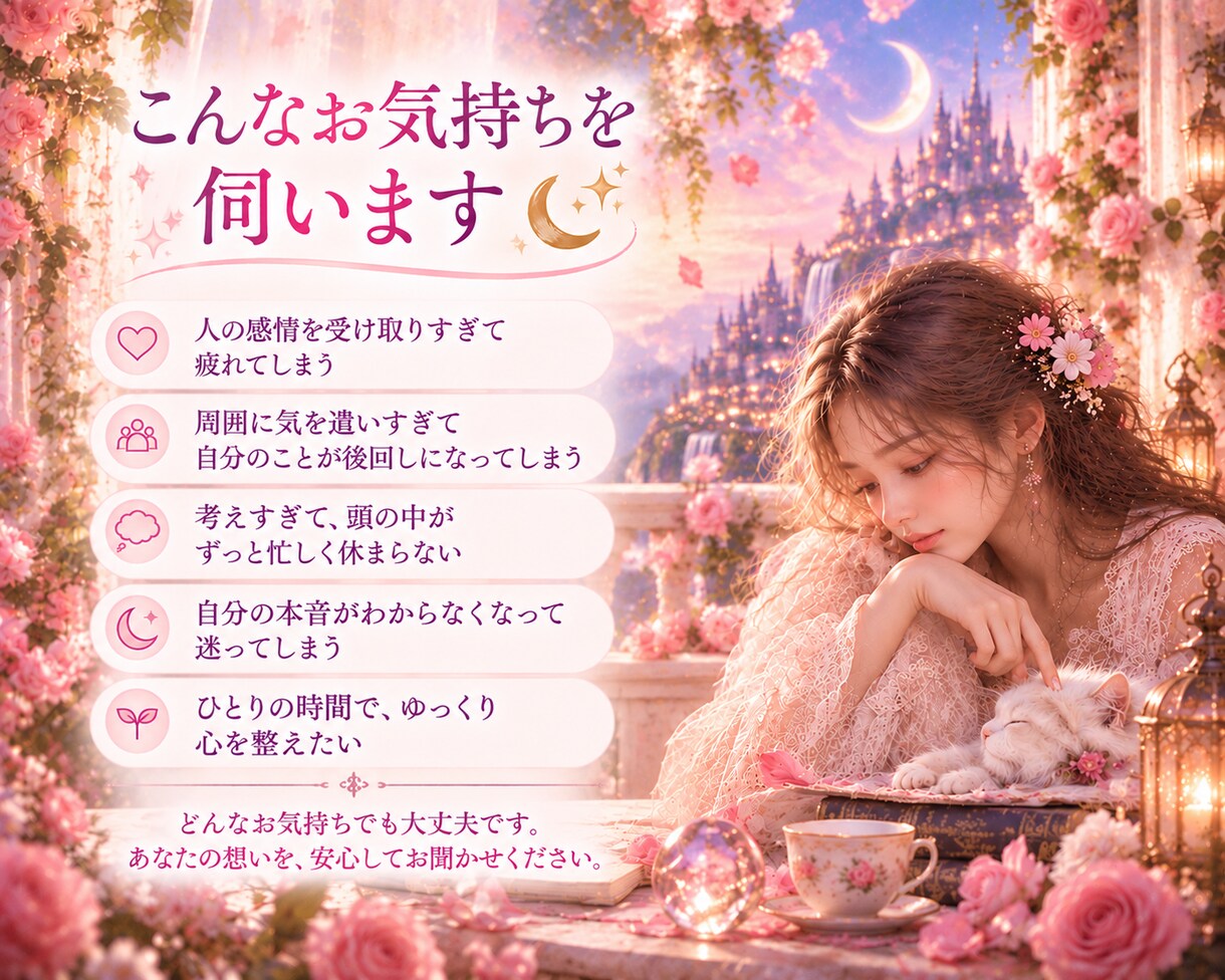 HSP・繊細さんの心にある想いを丁寧に整理します 感じすぎる心の奥にある、本当の気持ちを一緒に見つめます イメージ3