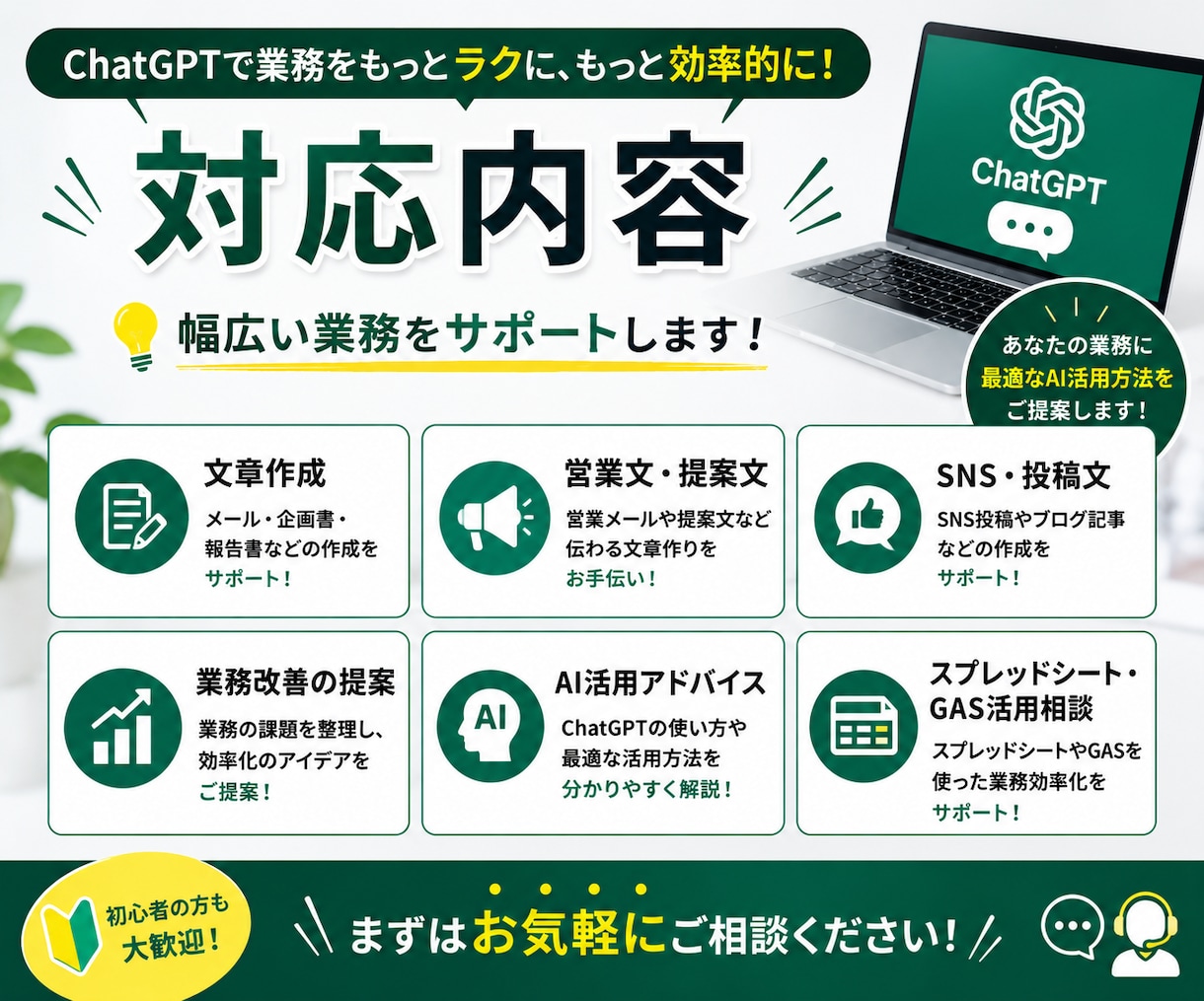 ChatGPTで業務効率化をサポートします 文章作成・業務改善・AI活用をわかりやすく提案 イメージ3