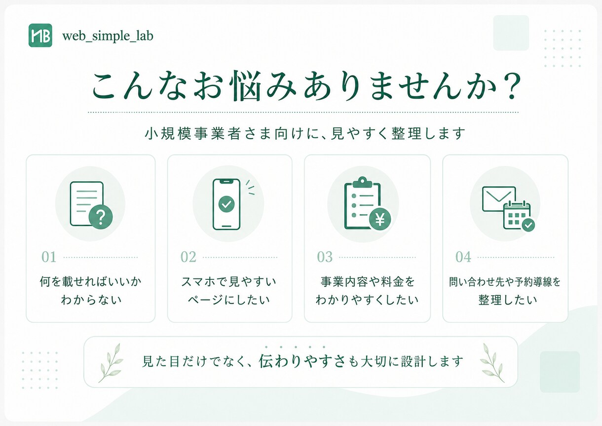 シンプルで伝わるホームページを制作します 構成・文章もお任せOK｜打ち合わせ不要 イメージ2