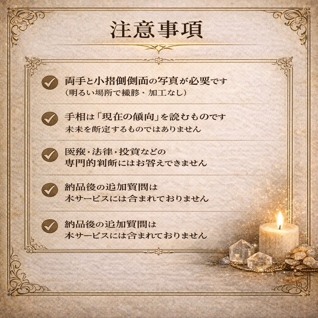 手相から本質を読み解き行動設計まで落とし込みます 迷いを整理し次の一歩が明確になる手相鑑定（鑑定書形式） イメージ7