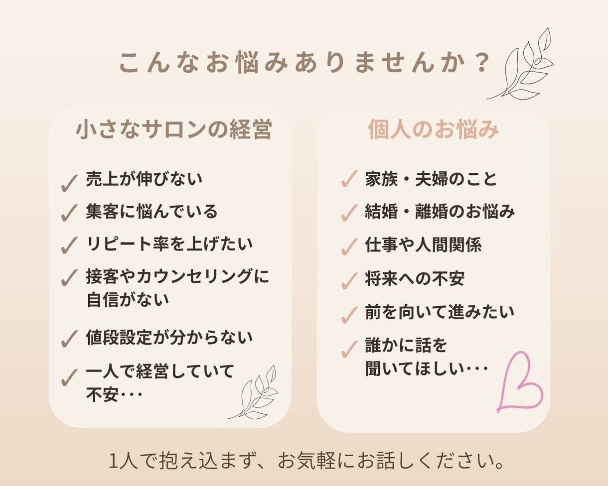 お悩みをお聞きします 「話してよかった」と思える30分を届けます。 イメージ2