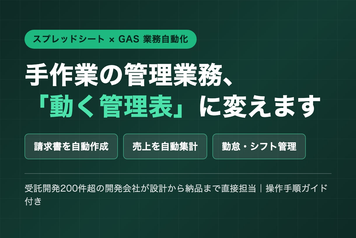 スプレッドシートで請求書・売上・勤怠を自動化します ボタン1つで請求書発行。自社店舗で毎日使う仕組みを構築 イメージ1