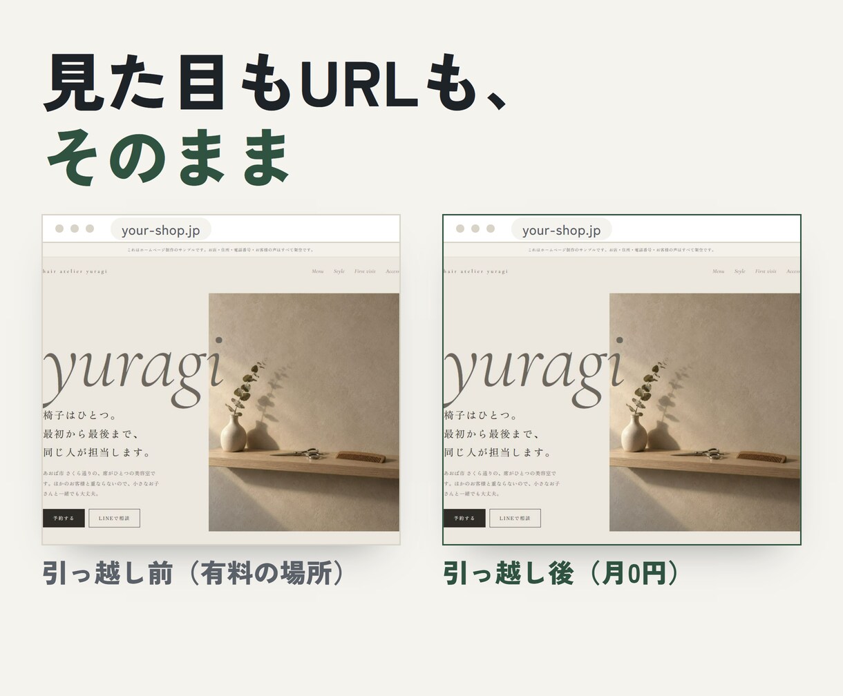 止まったホームページを月０円の置き場へ引っ越します 見た目とURLはそのまま。11月30日まで5,000円 イメージ2