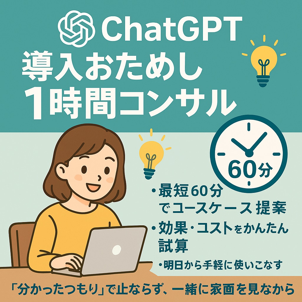 ChatGPT導入お試し60分コンサルます 新潟県の企業の業務効率化をしてきた私があなたに教えます イメージ1