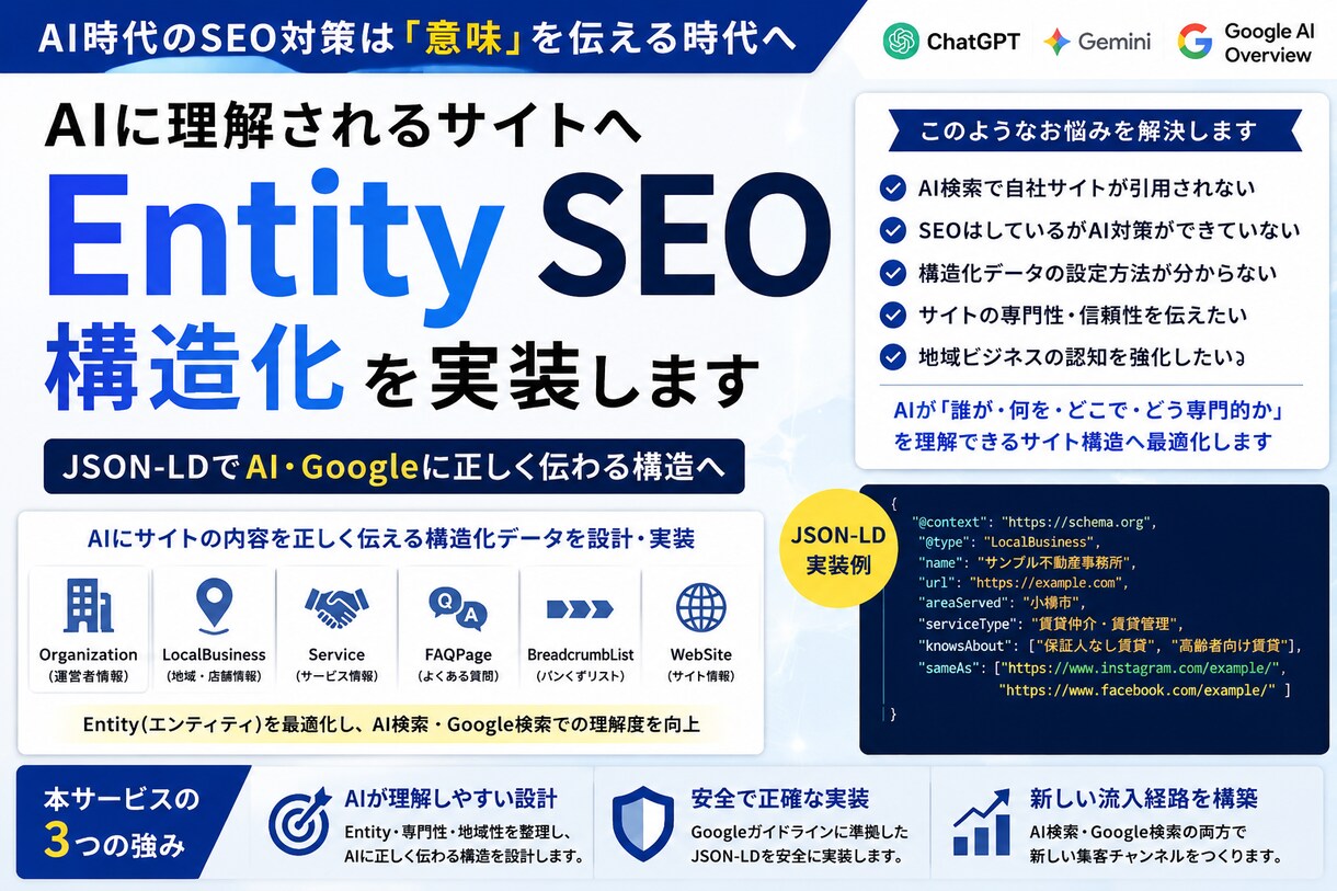 AI検索対応のEntitySEO構造化を作成します ChatGPT・Geminiに伝わるJSON-LD設計 イメージ3