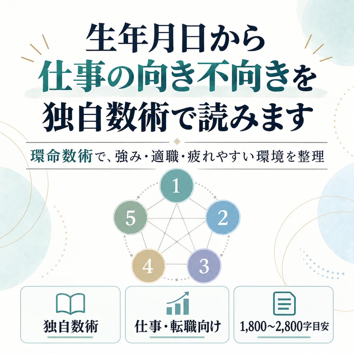 生年月日から仕事の向き不向きを独自数術で読みます 強み・適職・疲れやすい環境まで丁寧に鑑定 イメージ1