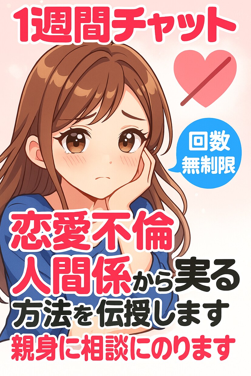 回数無制限❕1週間チャットでいつでも相談できます 恋愛❕片思い❕不倫❕復縁❕愚痴❕相談アドバイス❕雑談も可能 イメージ1