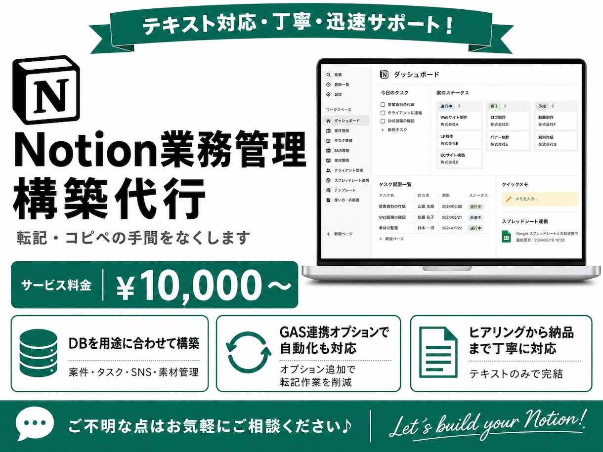 Notionで案件・タスク・SNSを一元管理します Notionで転記・コピペの手間をなくします イメージ1