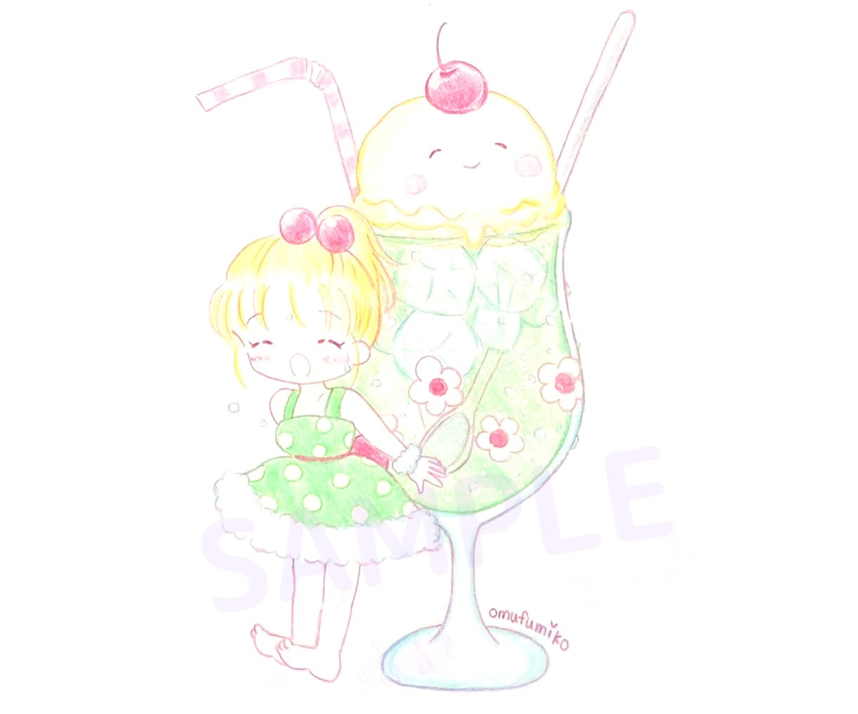 ゆるかわファンシーなアナログイラスト描きます 原画配送OK☆あなたのイメージを色鉛筆でふんわり描きます イメージ4