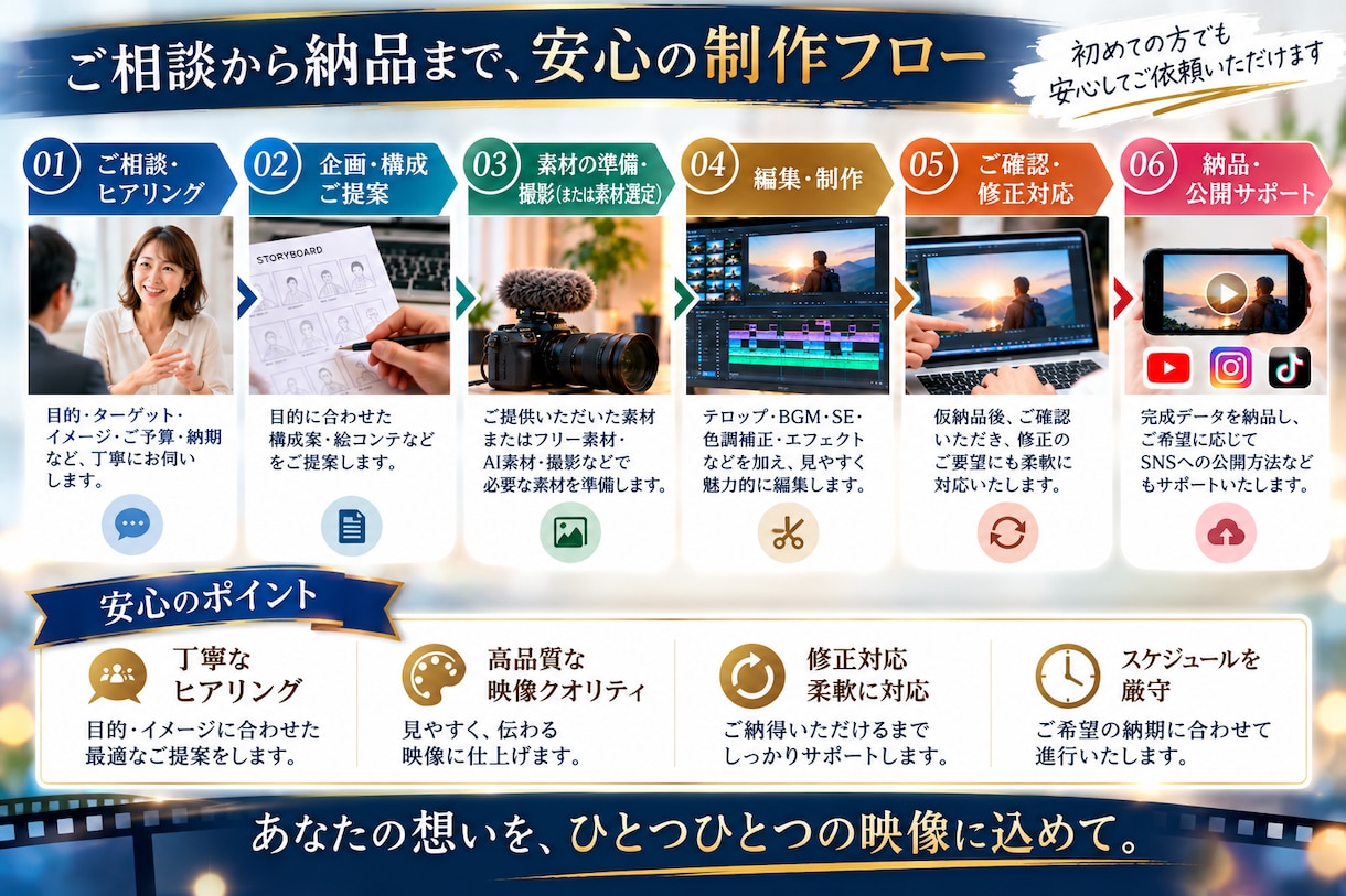企業PR・商品紹介・SNS動画を丁寧に制作します 企画から編集まで、想いが伝わる動画に仕上げます イメージ4