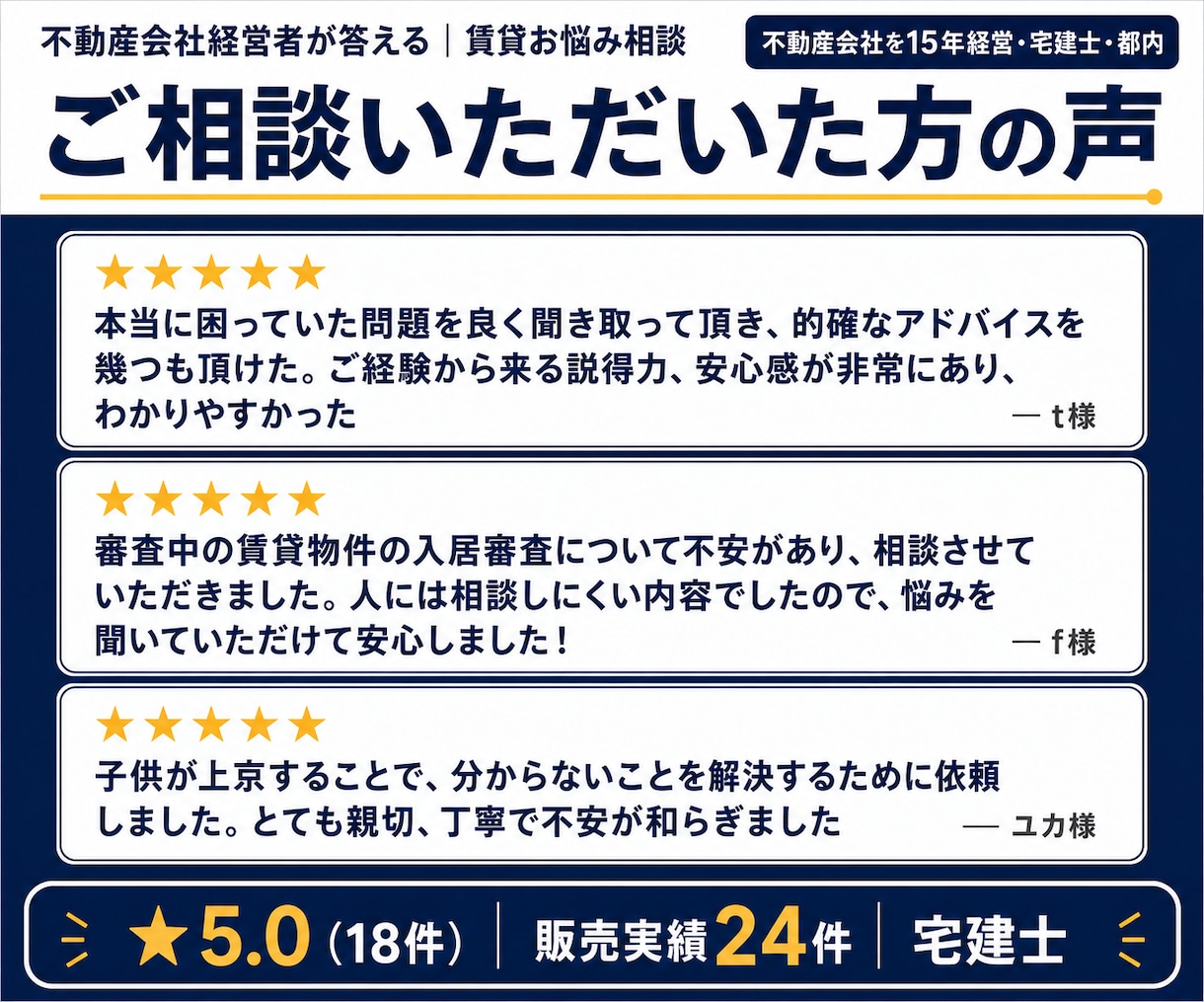不動産会社経営者が答える｜賃貸お悩み相談乗ります 業界歴15年以上◆都内で不動産会社を経営する賃貸のプロが回答 イメージ2