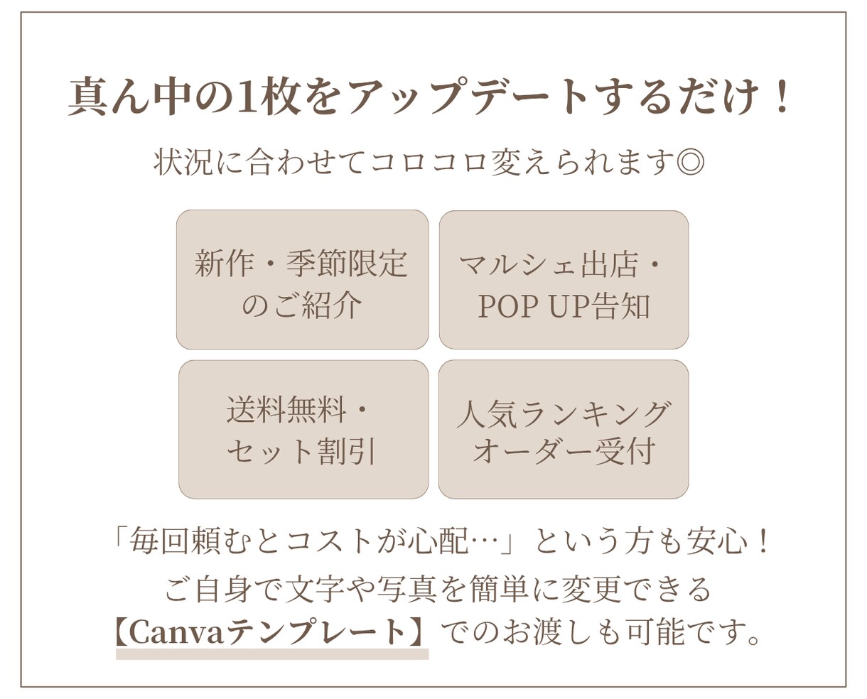 ハンドメイド作家向けインスタのピン留め画像作ります 先着3名4000円！着せ替えできて年中使える万能インスタ設計 イメージ3