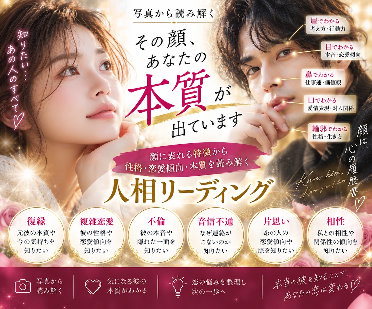 その顔、あなたの本質が出ています 気になる彼の本質を顔から読み解きます イメージ2