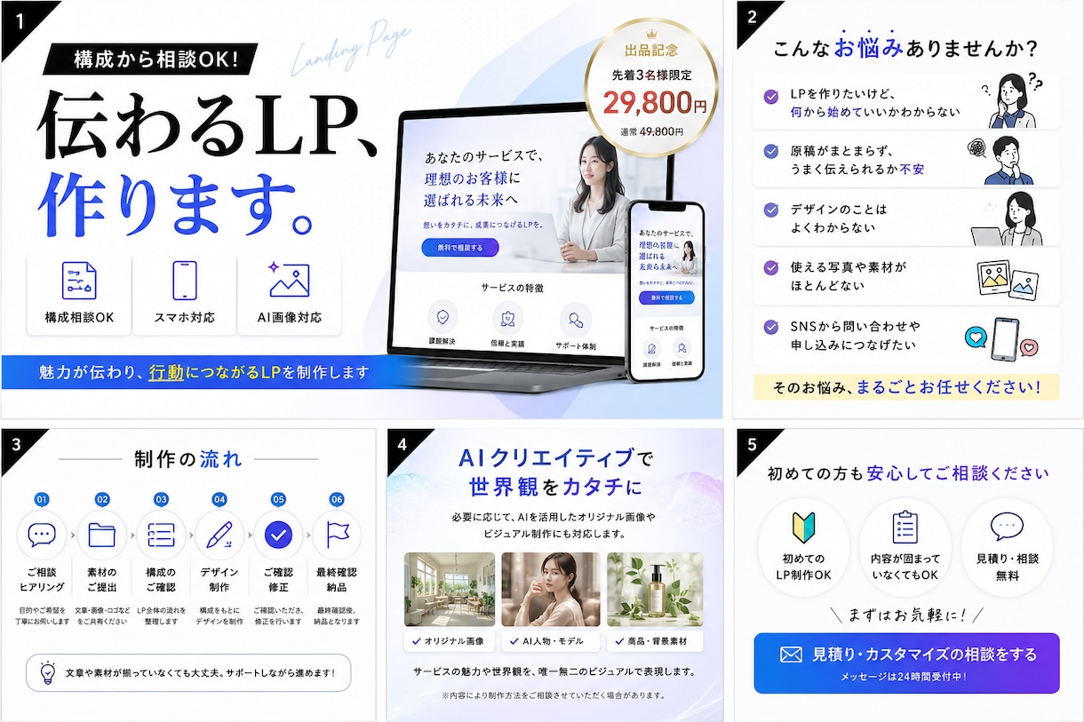 構成から相談OK！伝わるLPを丁寧に制作します 原稿がまとまっていなくてもOK｜スマホ対応 イメージ1