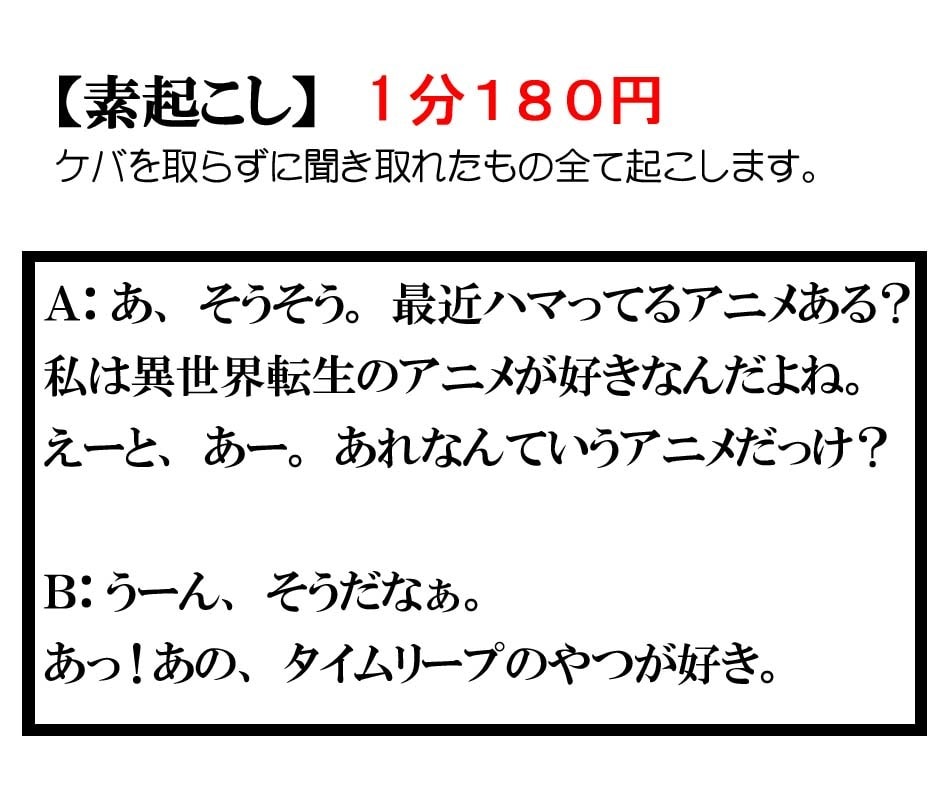 １分１００円！15分まで1500円〜文字起こします 最短１日！早くて丁寧なので安心してご利用下さい。 イメージ4